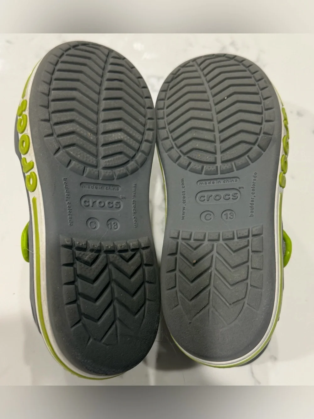 Crocs Bayaband Gray Green Sandals Shoes Youth Size 13 Strappy Waterproof Summer